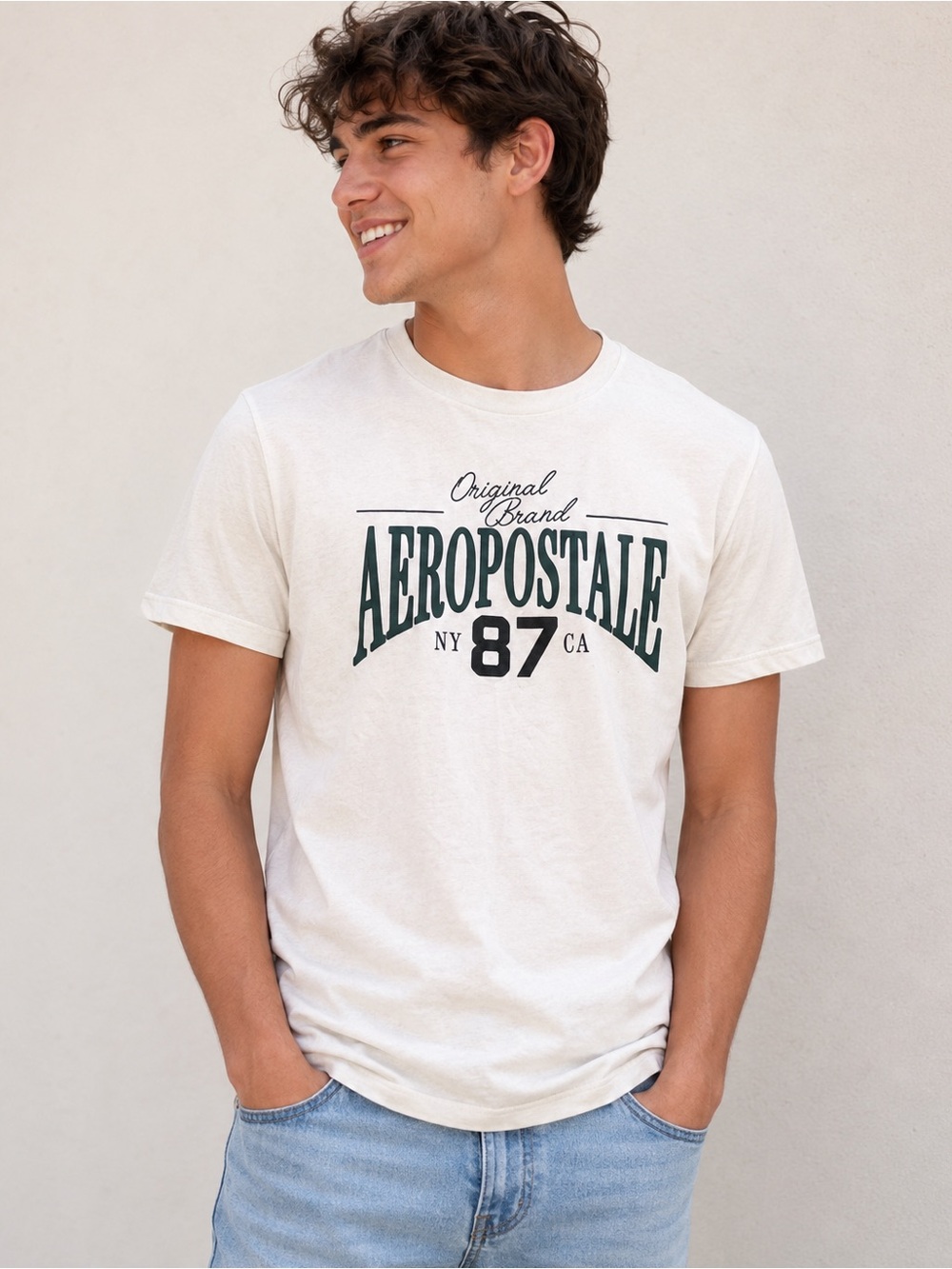 Aeropostale Cream Graphic Logo Short Sleeve Tee